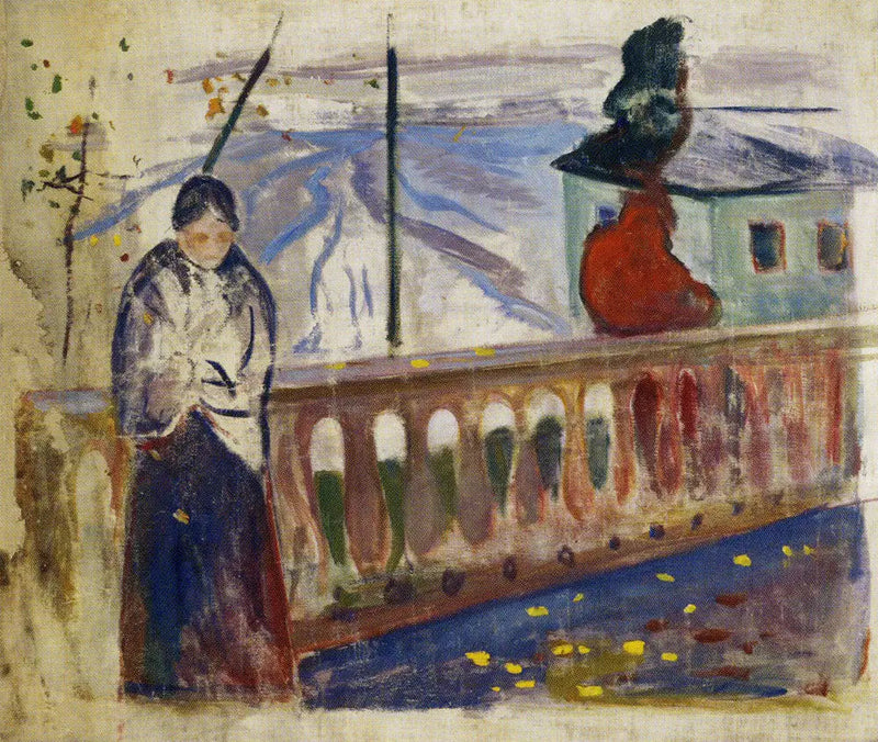 Mujer cerca de la barandilla - Edvard Munch