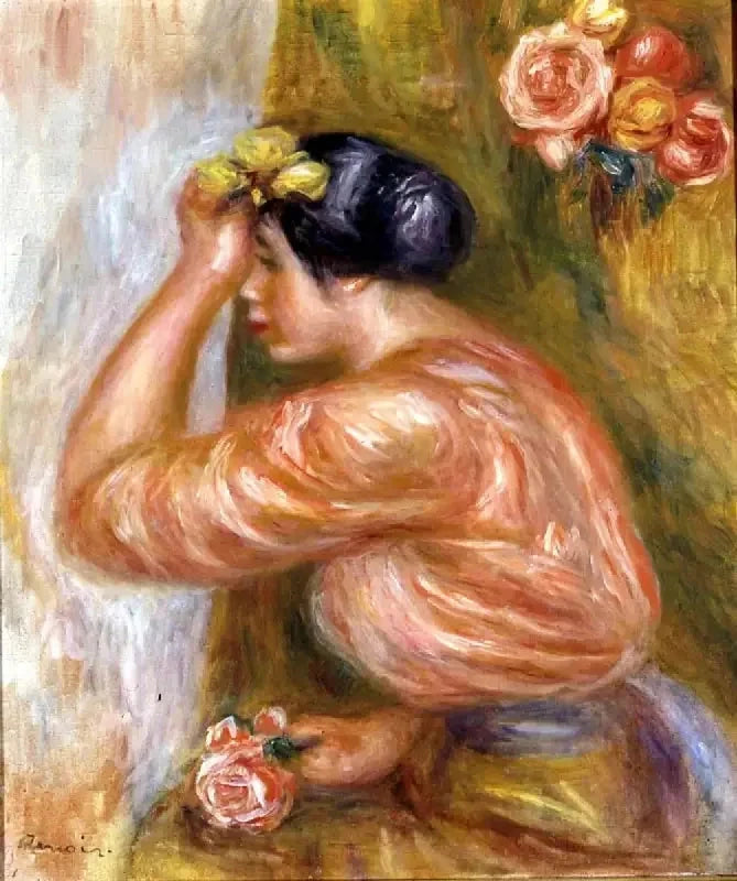Mujer con la rosa frente al espejo - Pierre-Auguste Renoir