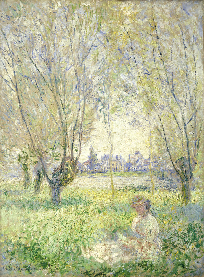 Mujer sentada bajo los sauces (W613) - Claude Monet
