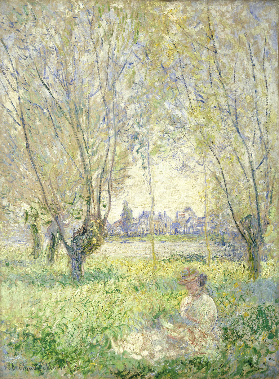 Una mujer sentada bajo los sauces - Claude Monet