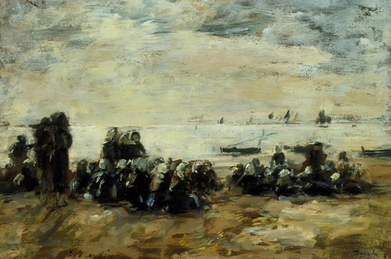 Mujeres esperando los barcos de pesca en la playa de Berck - Eugène Boudin