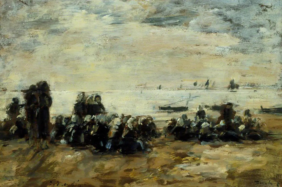 Mujeres esperando los barcos de pesca en la playa de Berck - Eugène Boudin