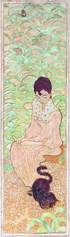 Mujeres en el jardín: mujer sentada con gato - Pierre Bonnard
