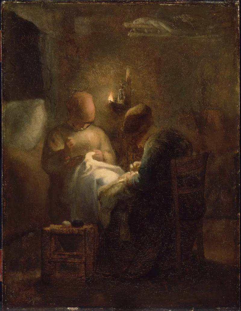 Mujeres cosiendo a la luz de una lámpara (La Velada) - Jean-François Millet