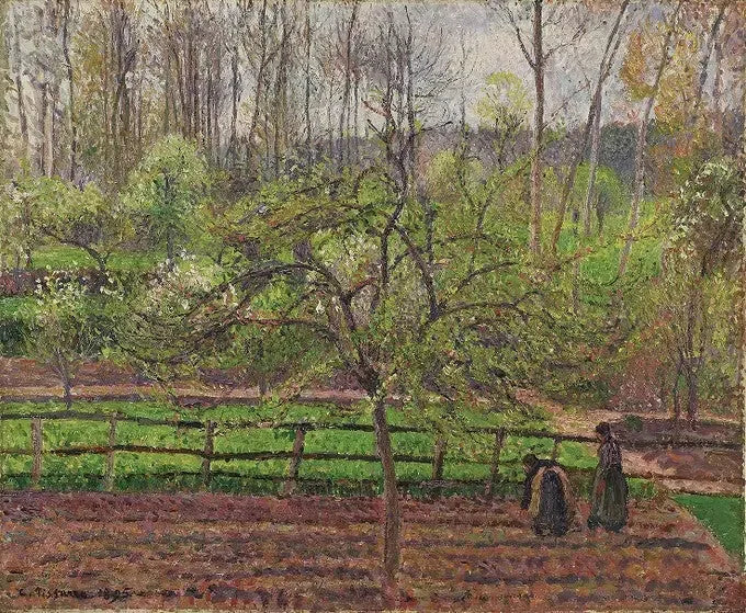 Mujeres en un jardín, primavera, tiempo gris, Éragny - Camille Pissarro