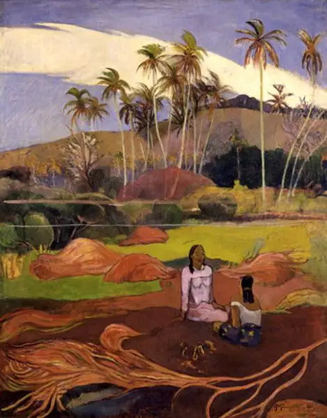 Mujeres cerca de las palmeras - Paul Gauguin