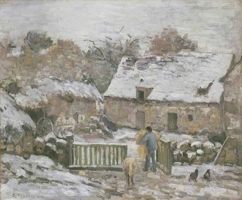 Ferme à Montfoucault, effet de neige - Camille Pissarro image 1 reproduction artisanale de tableau
