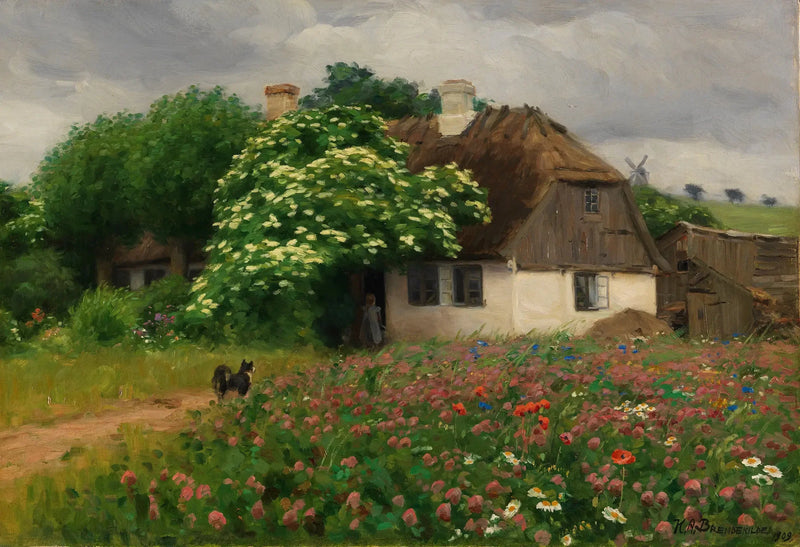 Granja con flores de pradera - H. A. Brendekilde