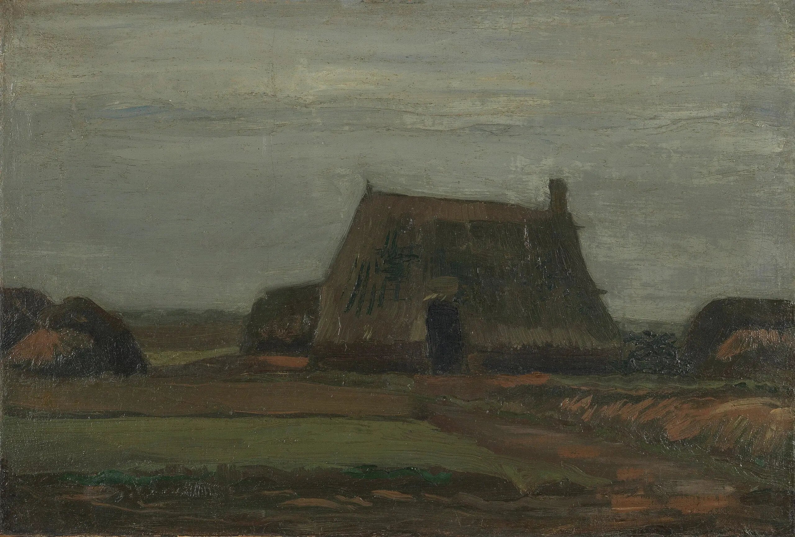 Ferme avec des tas de tourbe - Vincent van Gogh image 1 tableau peint à l’huile sur toile
