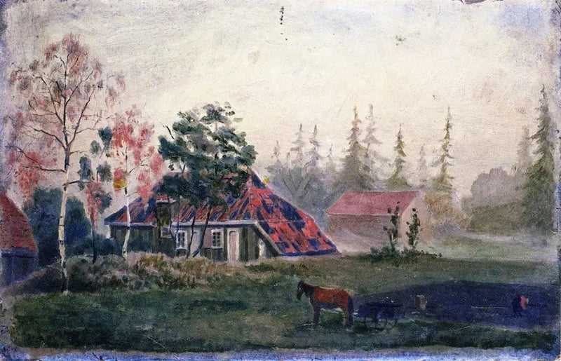 Granja Caballo y Carro frente a los edificios - Edvard Munch