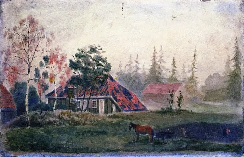 Granja Caballo y Carro frente a los edificios - Edvard Munch