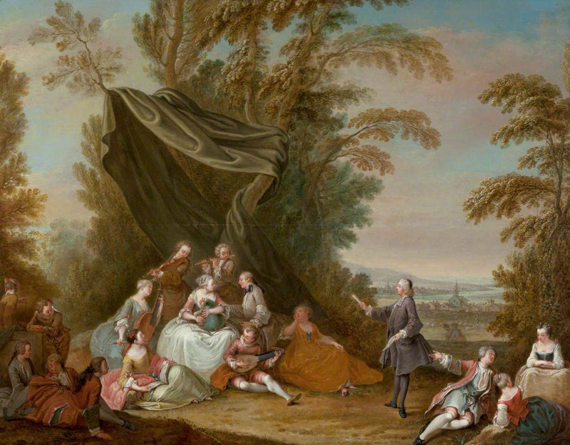Fiesta Campestre: Fiesta musical bajo un toldo - Antoine Watteau