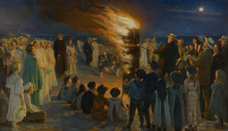 Fuego de alegría de la víspera del solsticio de verano en la playa de Skagen - Peder Severin Krøyer