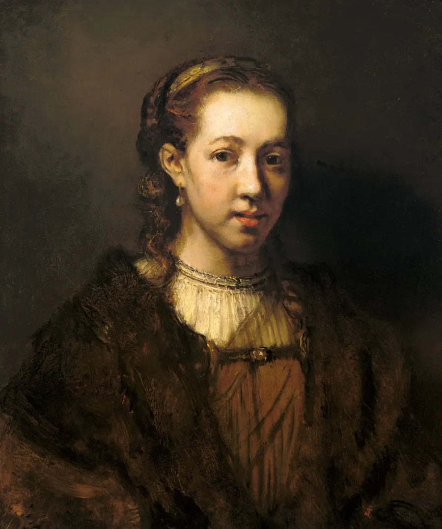 Figura de medio cuerpo de una mujer con traje fantasioso - Rembrandt
