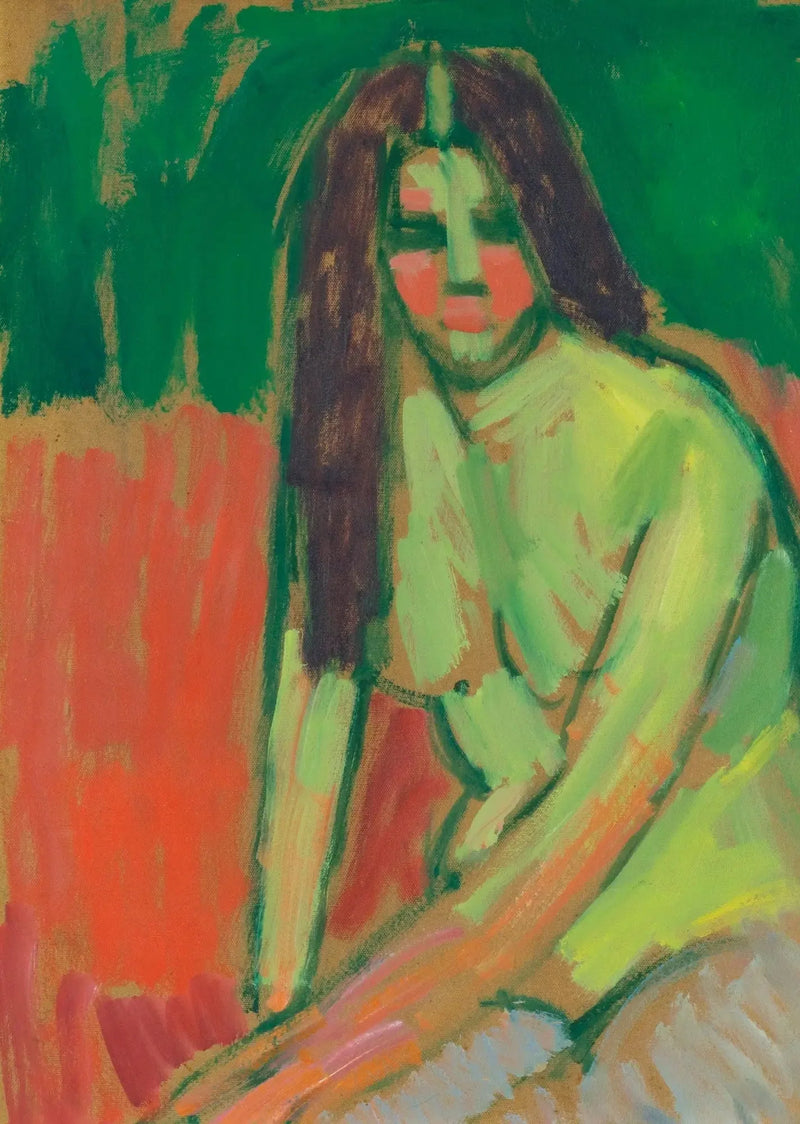 Figura semi desnuda con cabello largo, sentada inclinada - Alexej von Jawlensky