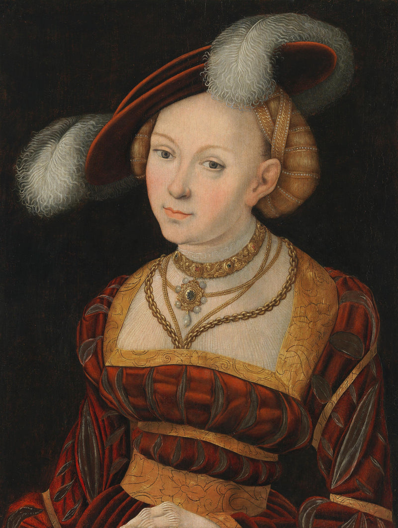 Figura femenina a la mitad del cuerpo con un sombrero de plumas - Lucas Cranach el Viejo