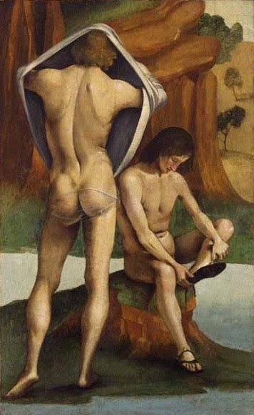 Figuras en un paisaje: Dos jóvenes desnudos - Luca Signorelli