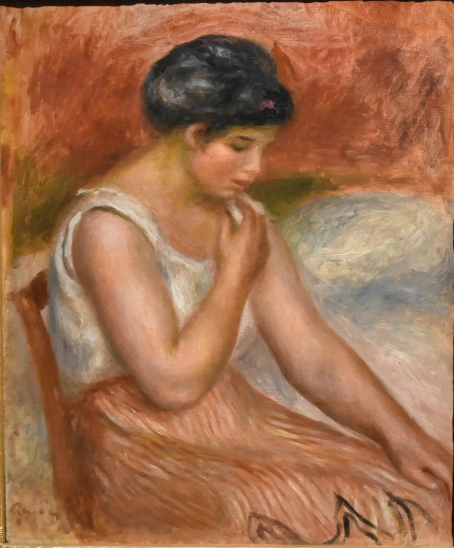 Niña sentada con falda a rayas - Pierre-Auguste Renoir
