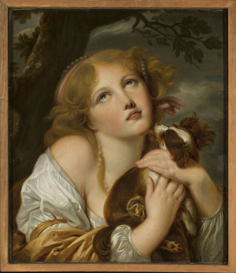 Chica con un perro en sus manos - Jean-Baptiste Greuze