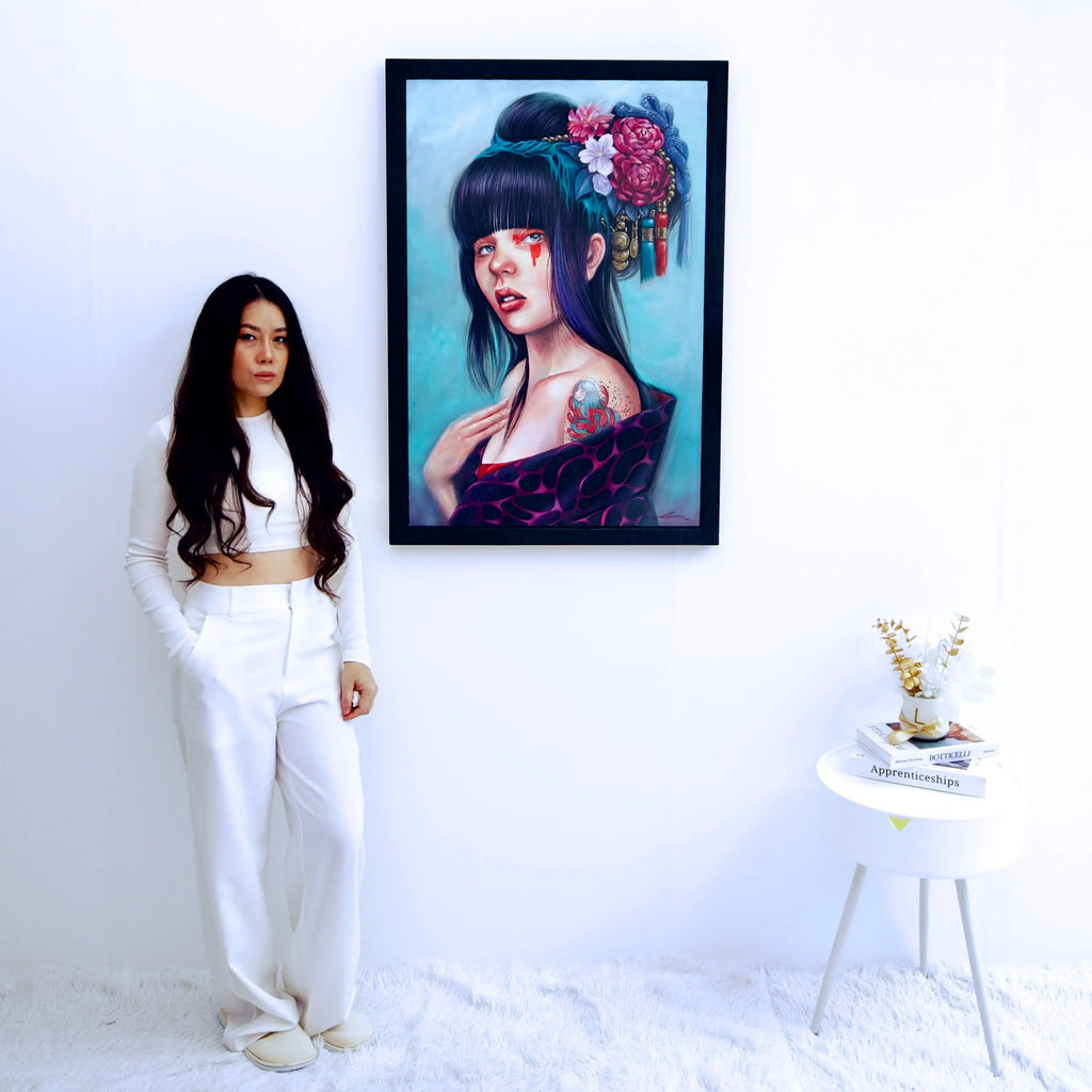 Fille avec un Chignon Floral | 60 x 90 cm image 3 copie de tableau peinte à la main