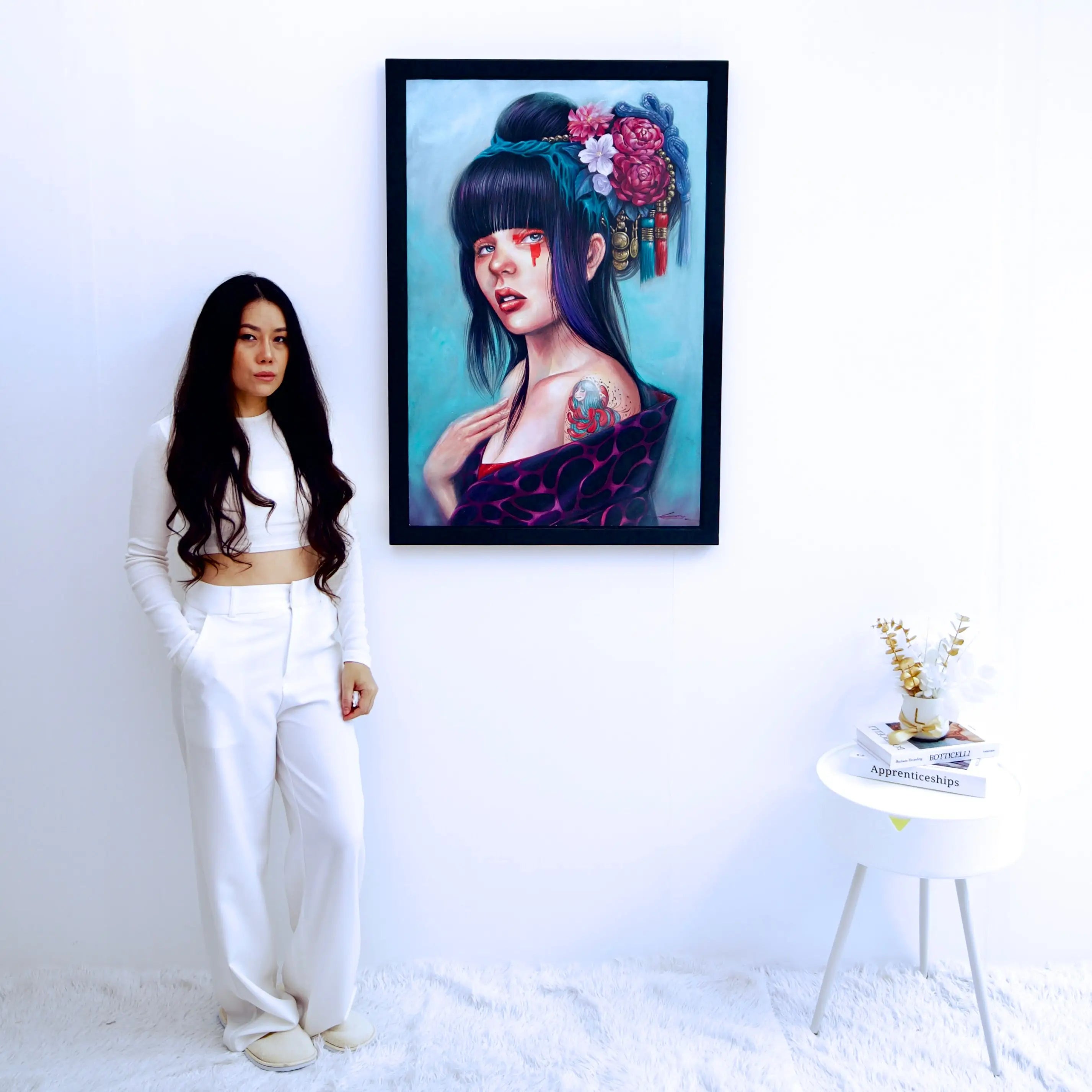 Girl with a floral bun - Banlay | 60 x 90 cm Reproductions de tableaux à la peinture à l’huile