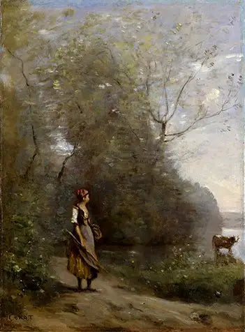Chica en un bosque - Jean-Baptiste Camille Corot