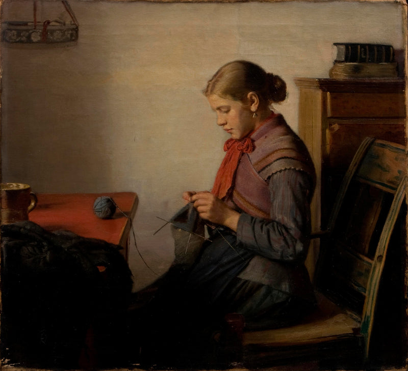 Hija de Skagen, Maren Sofie, tejiendo - Michael Peter Ancher