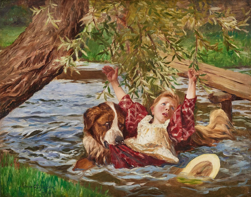 Niña y San Bernardo - Bruno Liljefors
