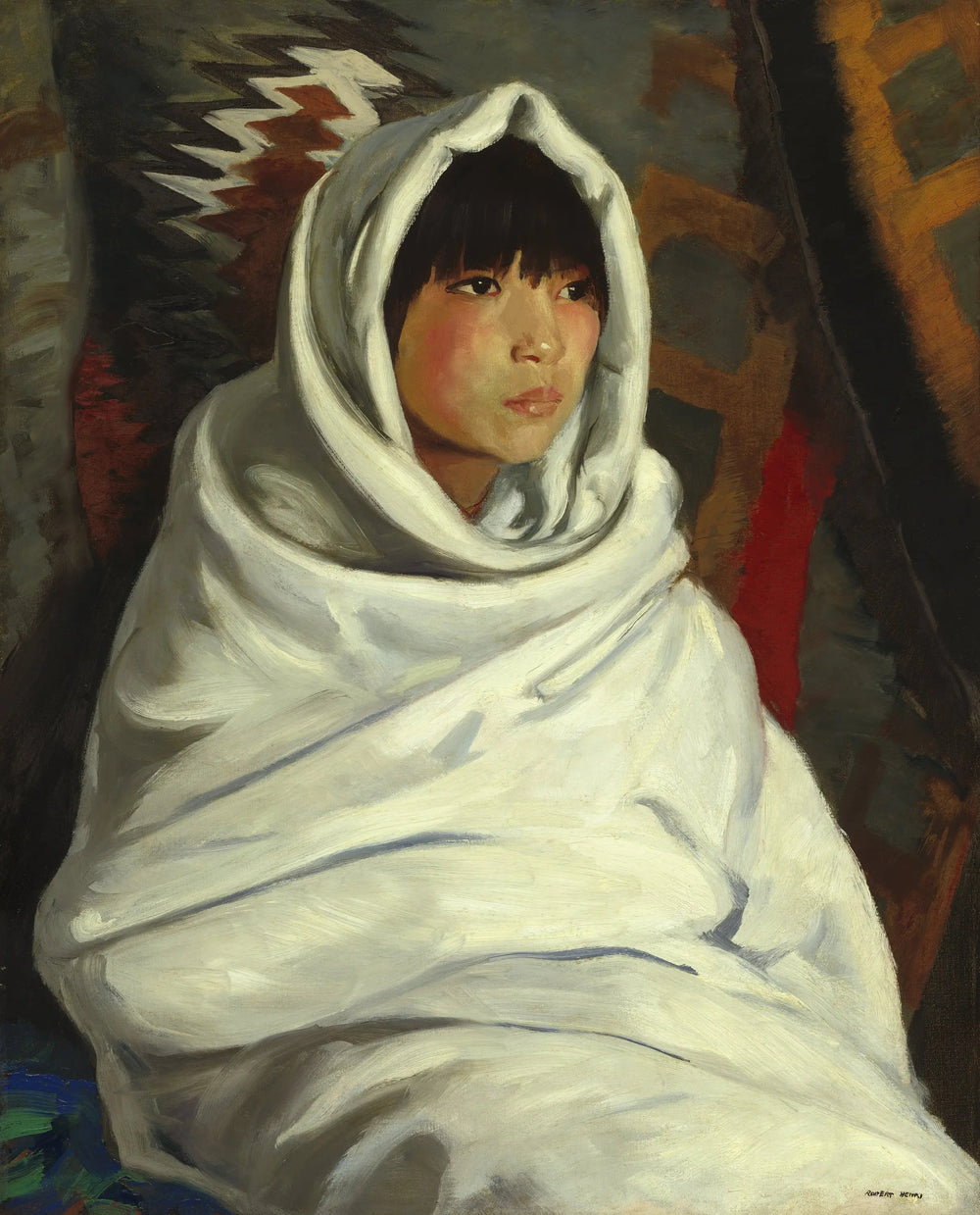 Fille indienne dans une couverture blanche - Robert Henri image 1 reproduction artisanale de tableau