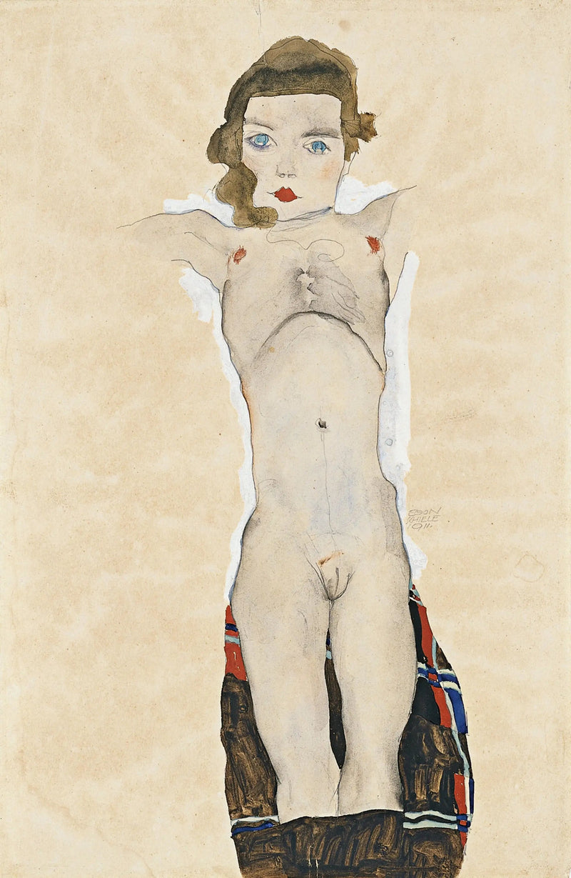 Chica desnuda con los brazos extendidos - Egon Schiele