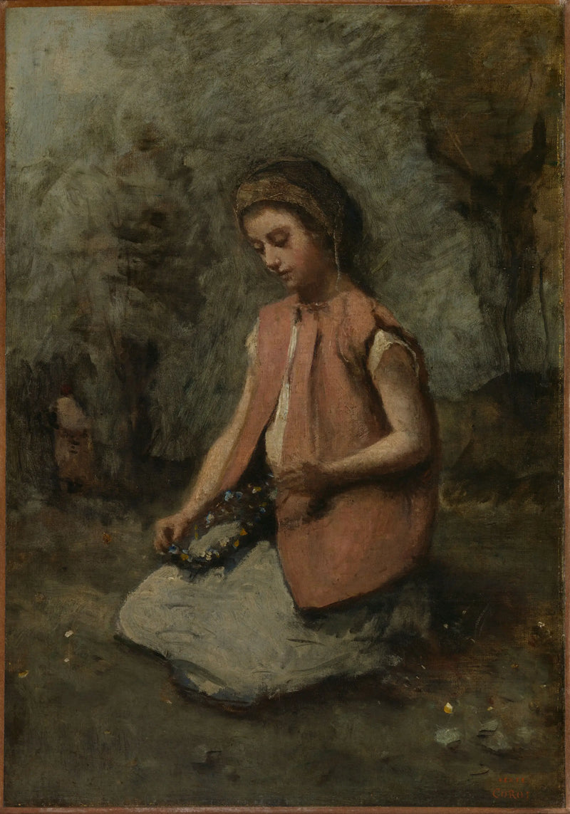 Niña tejiendo una guirnalda - Jean-Baptiste Camille Corot