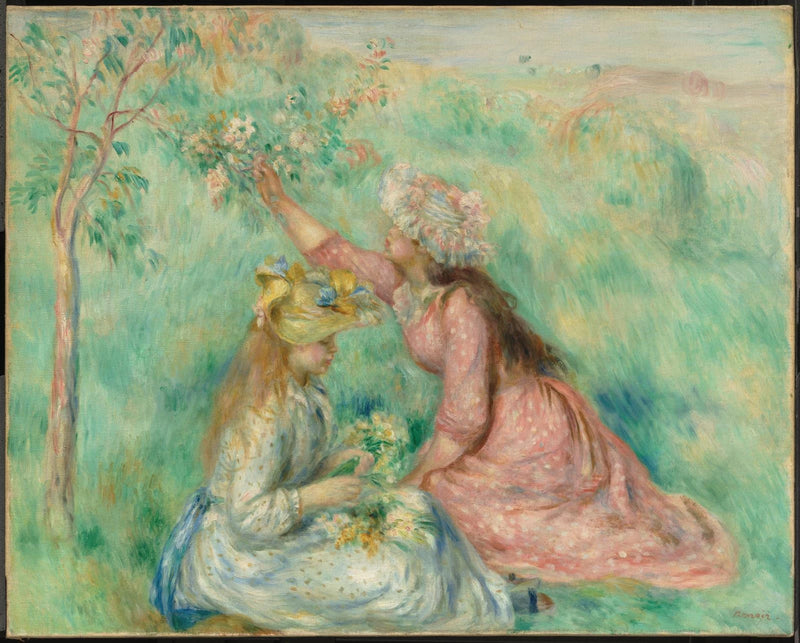Niñas recogiendo flores en un prado - Pierre-Auguste Renoir