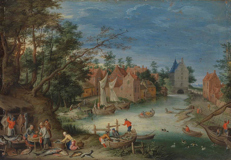 Fischverkauf am Ufer eines Kanals - Jan Brueghel l’Ancien