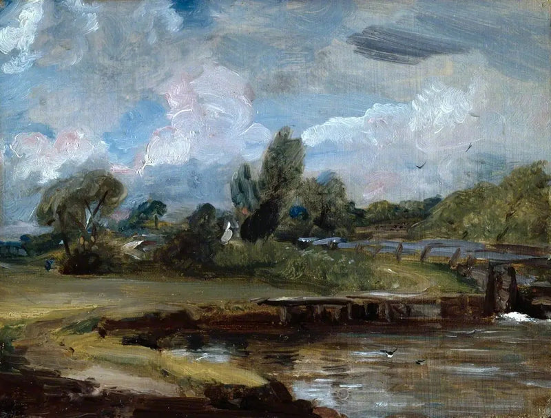 Flatford Lock, un camino junto a un río - John Constable