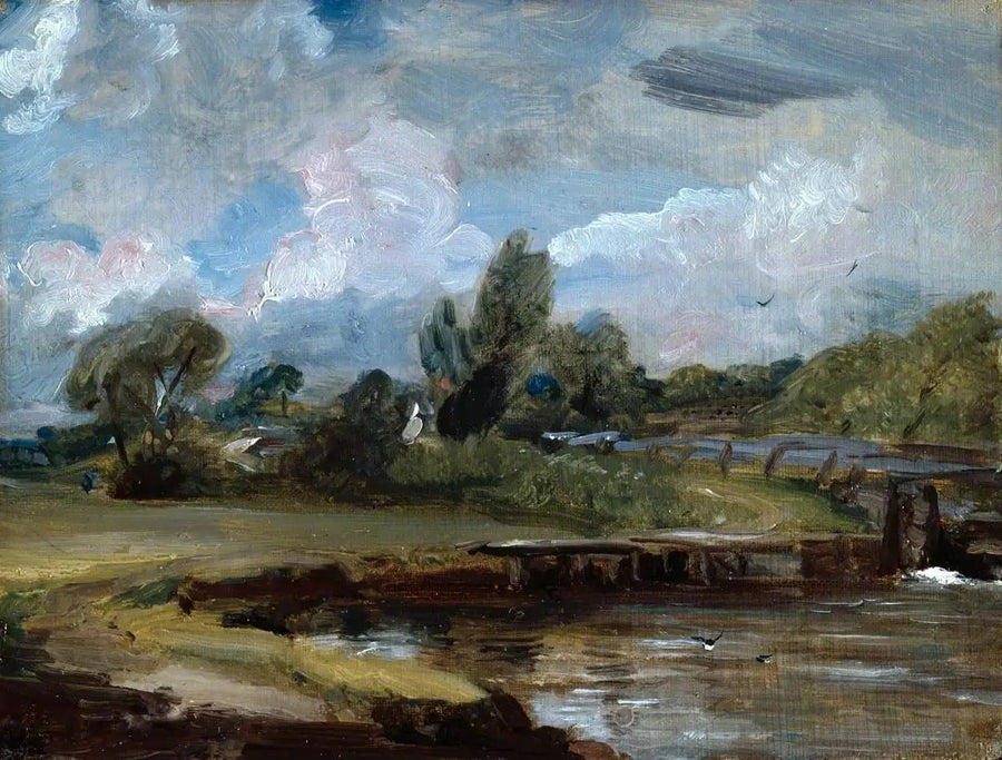 Flatford Lock, un camino junto a un río - John Constable