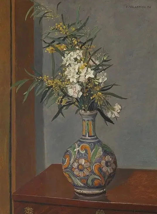 Flores blancas en un jarrón decorado - Félix Vallotton