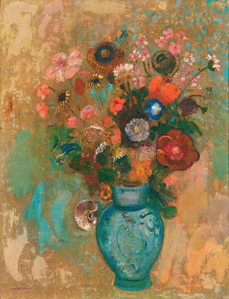 Flores en un jarrón azul - Odilon Redon