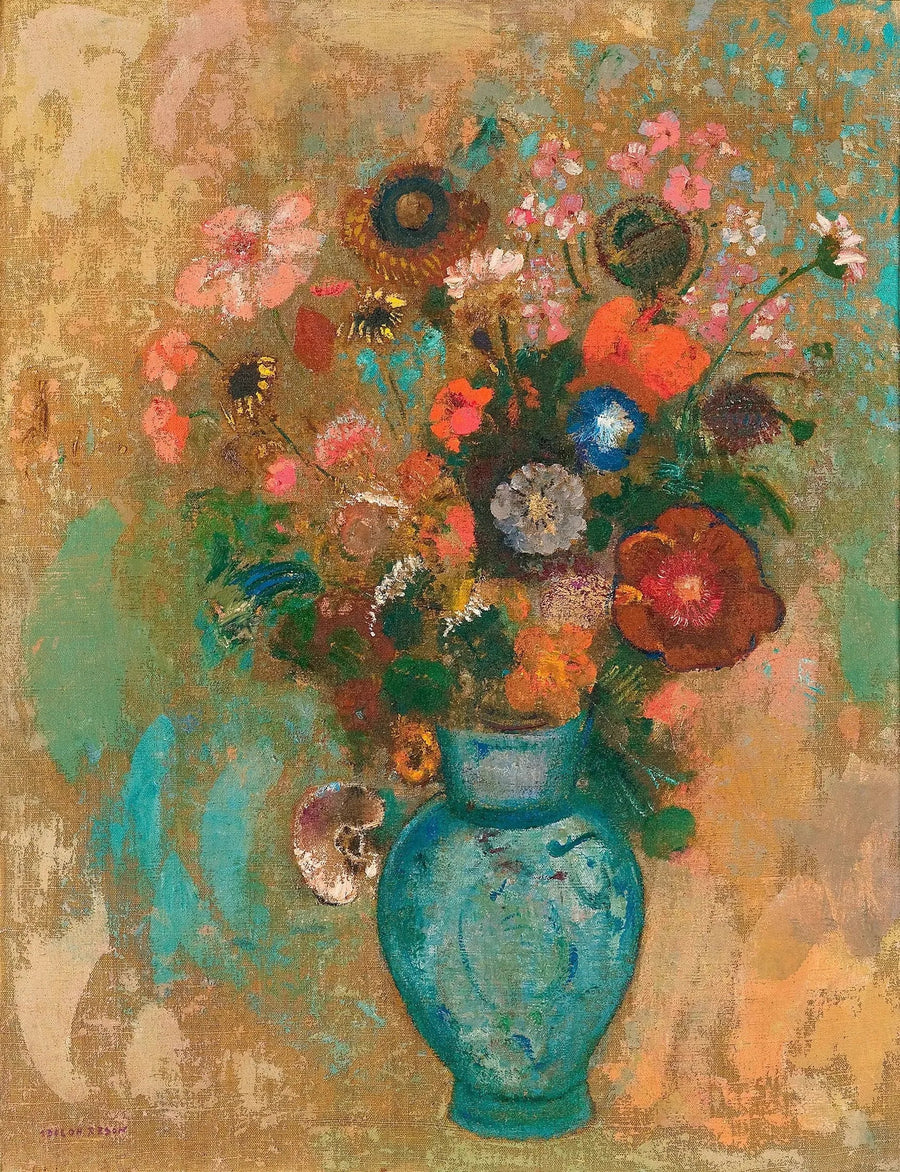 Flores en un jarrón azul - Odilon Redon