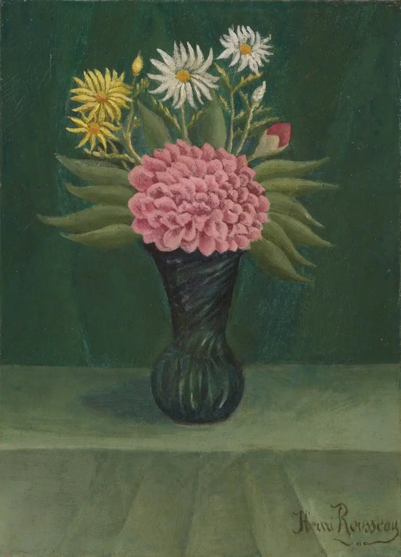 Flores y dalias en un jarrón - Henri Rousseau