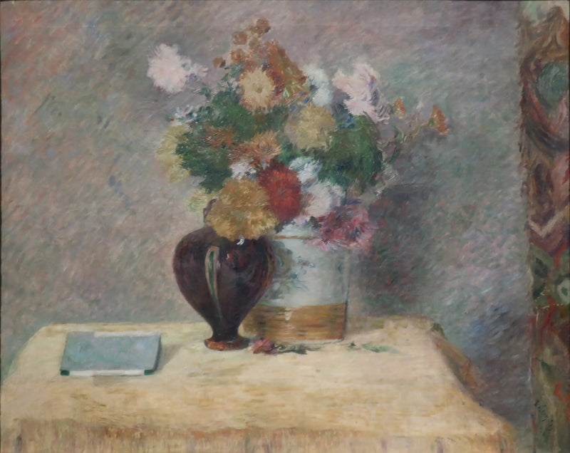 Flores y libro japonés sobre una mesa - Paul Gauguin