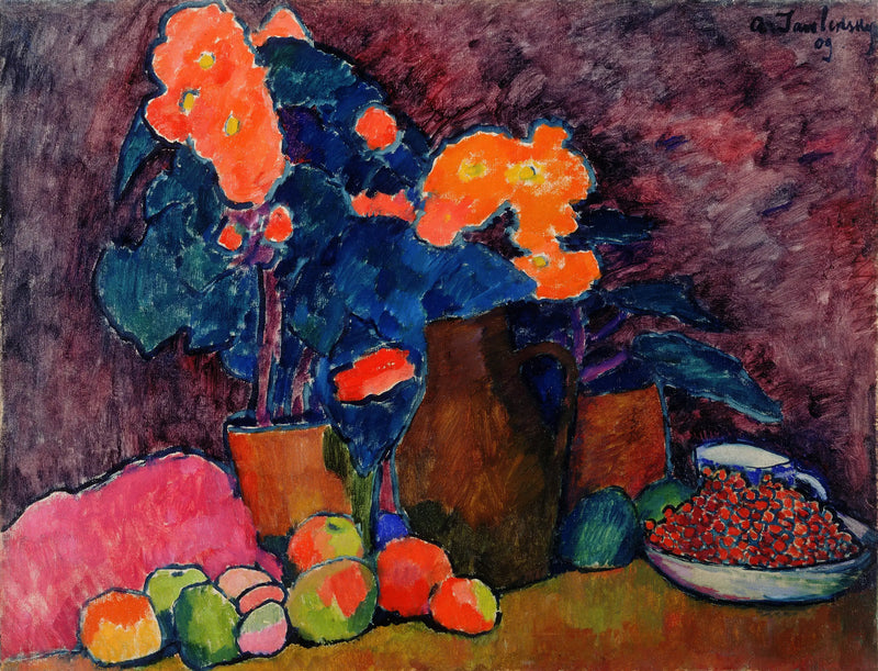 Flores, frutas y jarra - Alexej von Jawlensky