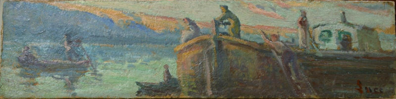 Paisaje de campo con carreta y bebé - Maximilien Luce