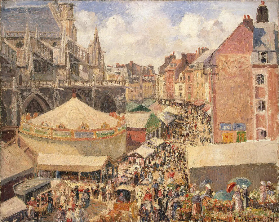 Feria en Dieppe, mañana soleada - Camille Pissarro