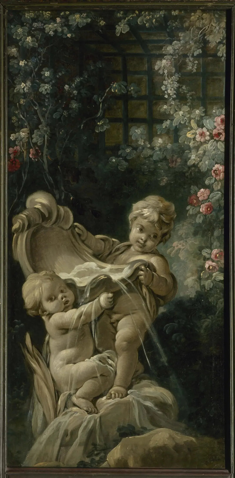 Fuente con dos amores, uno de los cuales está de rodillas - François Boucher
