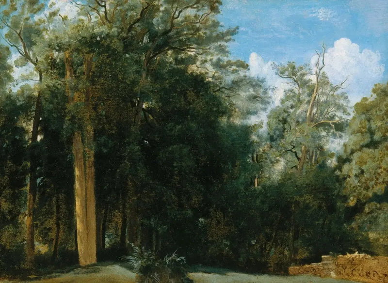 Fontainebleau. Borde del bosque con un pequeño muro - Jean-Baptiste Camille Corot