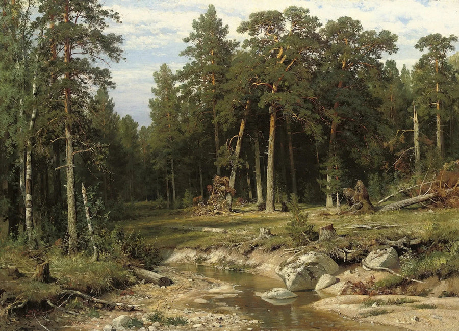Bosque de pinos con troncos en la provincia de Viatka - Ivan Chichkine