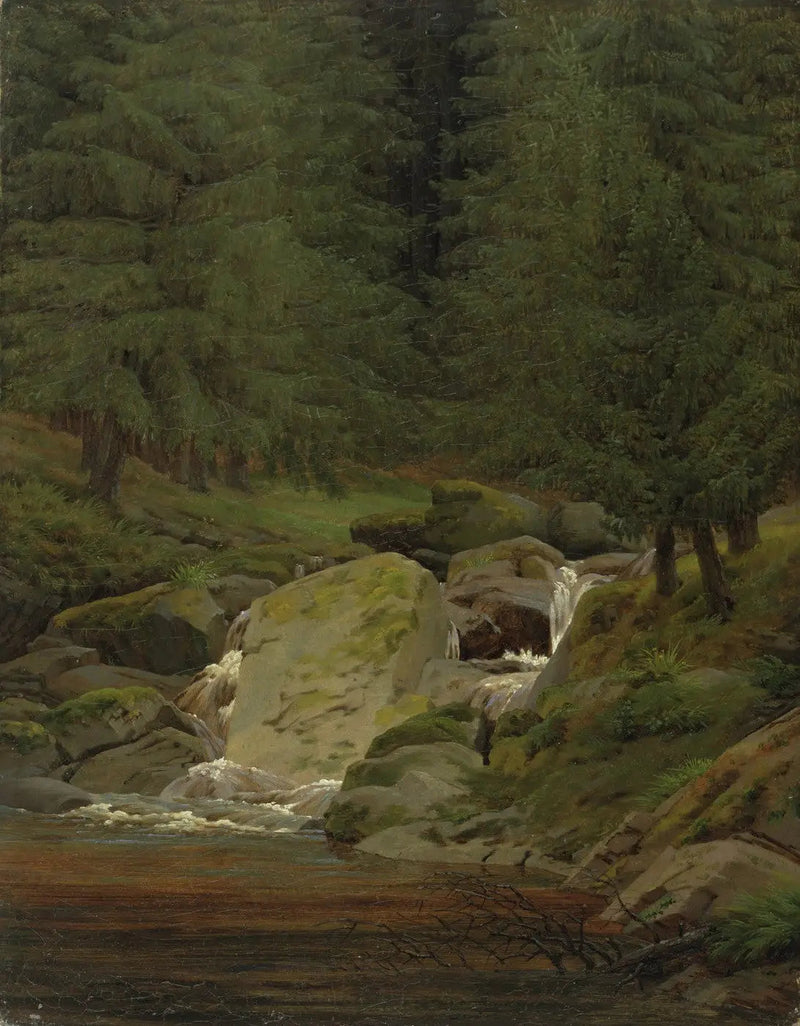 bosque de abetos con cascada - Caspar David Friedrich