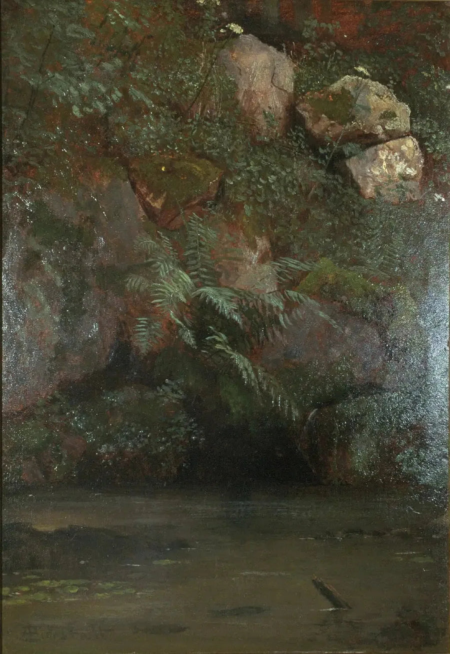 Fougères y rocas sobre un talud - Albert Bierstadt