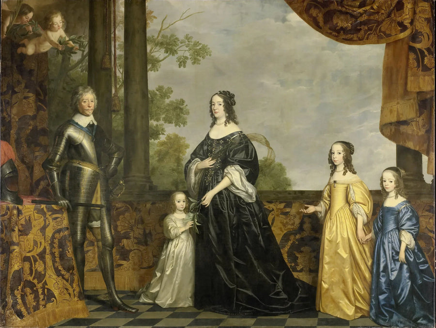 Frederic-Henri (1584-1647), príncipe de Orange, su esposa Amélie van Solms (1602-1675) y sus tres hijas menores, Albertine Agnès (1634-1696), Henriette Catharine (1637-1708) y Marie (1642-1688) - Gerrit van Honthorst