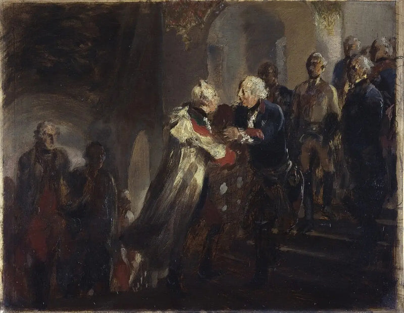 Federico el Grande y el emperador José II se encuentran en Neisse en 1769 (Boceto) - Adolph von Menzel